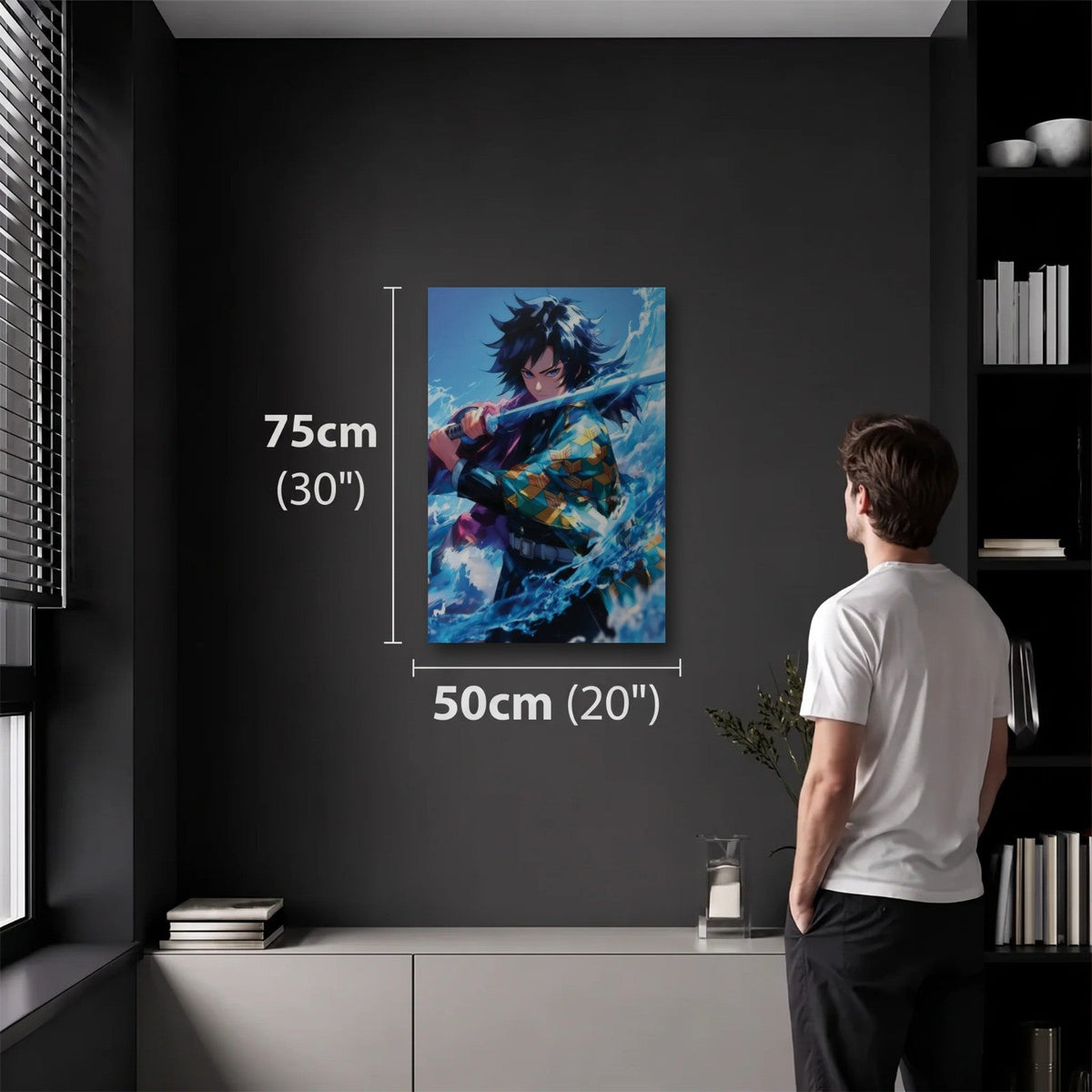 Anime Art 50x75 cm acrylic wall art in a dark modern room