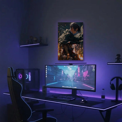 Anime Art acrylic wall art in a purple gaming setup