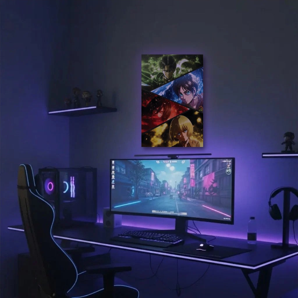 Anime Art acrylic wall art in a purple gaming setup