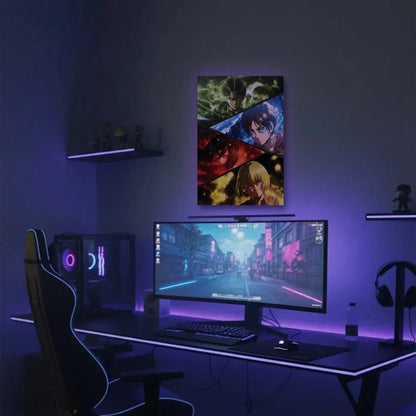 Anime Art acrylic wall art in a purple gaming setup