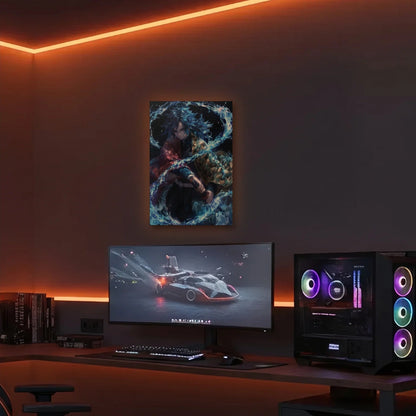 Anime Art acrylic wall art in an orange LED gaming room