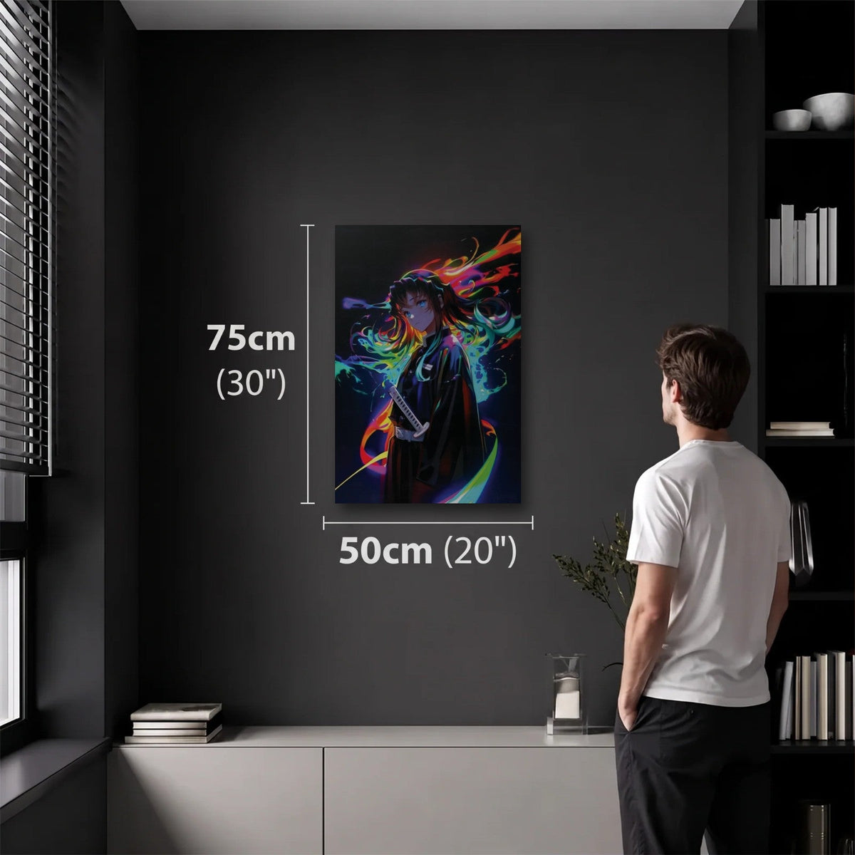 Anime Art 50x75 cm acrylic wall art in a dark modern room