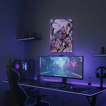 Anime Art acrylic wall art in a purple gaming setup