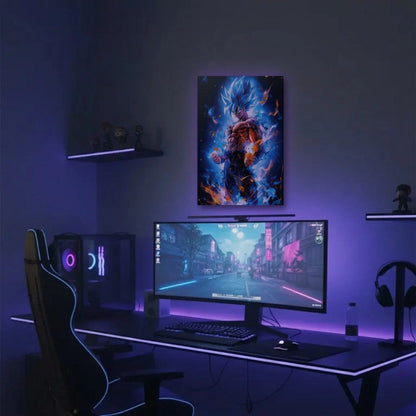 Anime Art acrylic wall art in a purple gaming setup