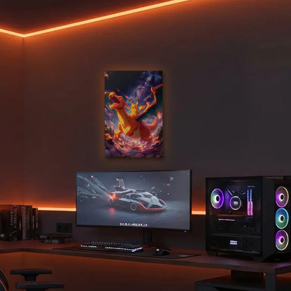 Anime Art acrylic wall art in an orange LED gaming room