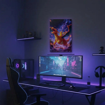Anime Art acrylic wall art in a purple gaming setup