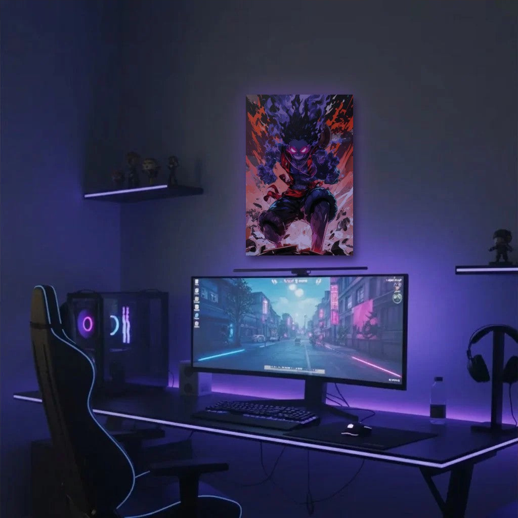 Anime Art acrylic wall art in a purple gaming setup