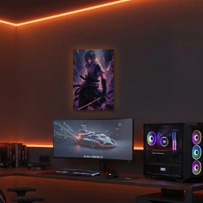 Anime Art acrylic wall art in an orange LED gaming room