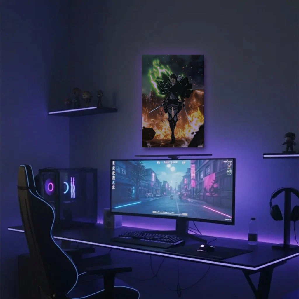 Anime Art acrylic wall art in a purple gaming setup