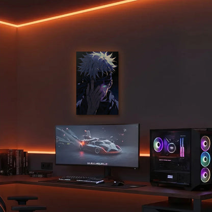 Anime Art acrylic wall art in an orange LED gaming room