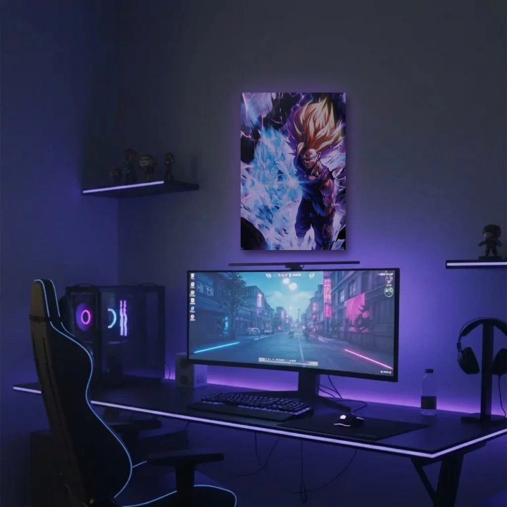 Anime Art acrylic wall art in a purple gaming setup