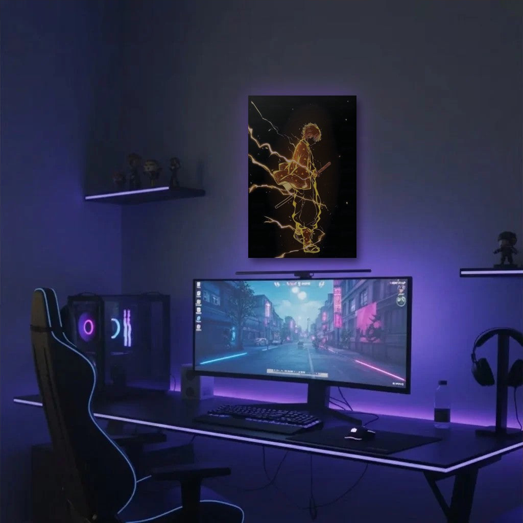 Anime Art acrylic wall art in a purple gaming setup