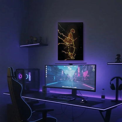 Anime Art acrylic wall art in a purple gaming setup