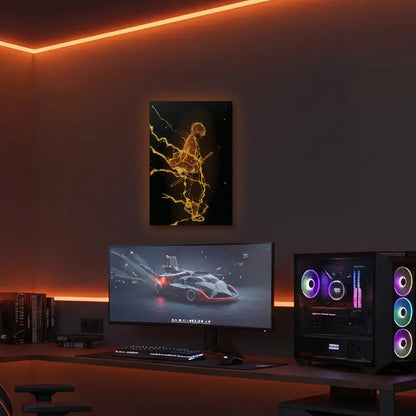 Anime Art acrylic wall art in an orange LED gaming room