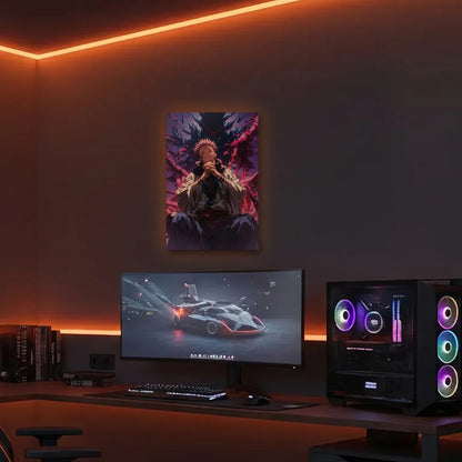 Anime Art acrylic wall art in an orange LED gaming room