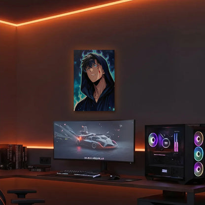 Anime Art acrylic wall art in an orange LED gaming room