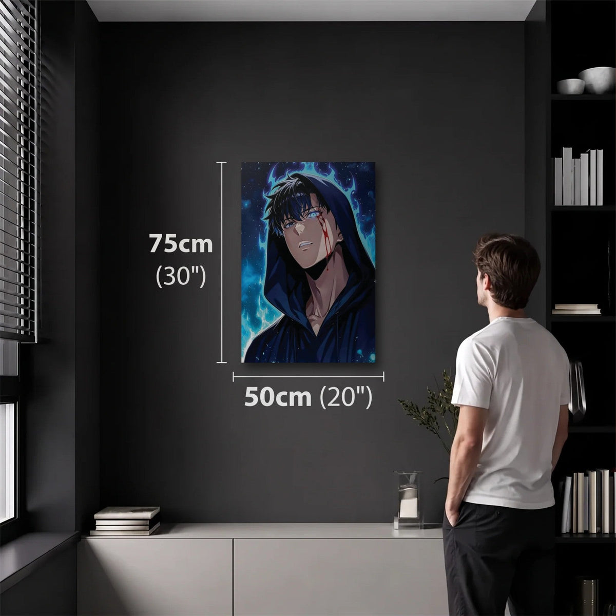 Anime Art 50x75 cm acrylic wall art in a dark modern room
