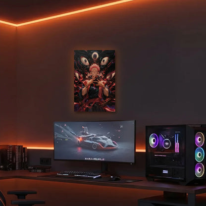 Anime Art acrylic wall art in an orange LED gaming room