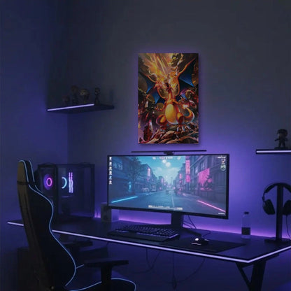 Anime Art acrylic wall art in a purple gaming setup