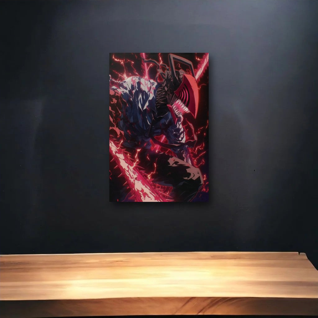 Anime Art glossy acrylic art above a wooden shelf