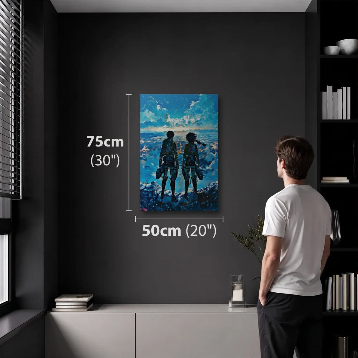 Anime Art 50x75 cm acrylic wall art in a dark modern room