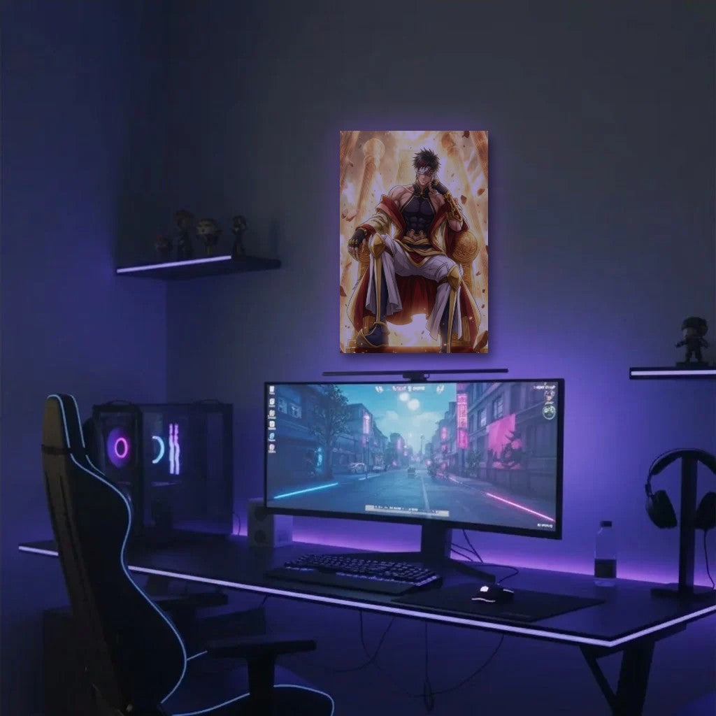 Anime Art acrylic wall art in a purple gaming setup