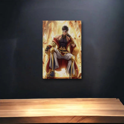 Anime Art glossy acrylic art above a wooden shelf