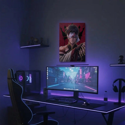 Anime Art acrylic wall art in a purple gaming setup