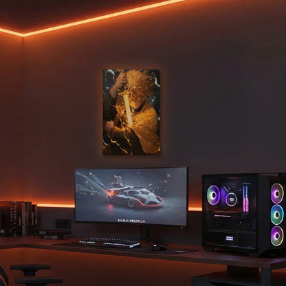 Anime Art acrylic wall art in an orange LED gaming room