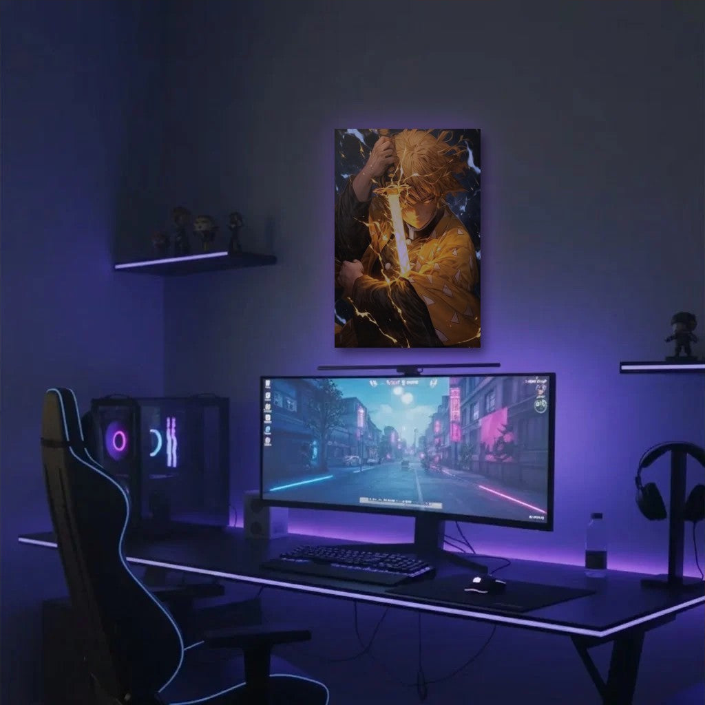 Anime Art acrylic wall art in a purple gaming setup