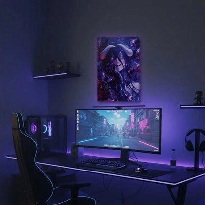 Anime Art acrylic wall art in a purple gaming setup