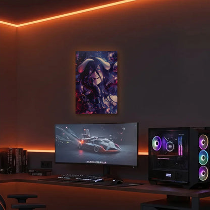 Anime Art acrylic wall art in an orange LED gaming room