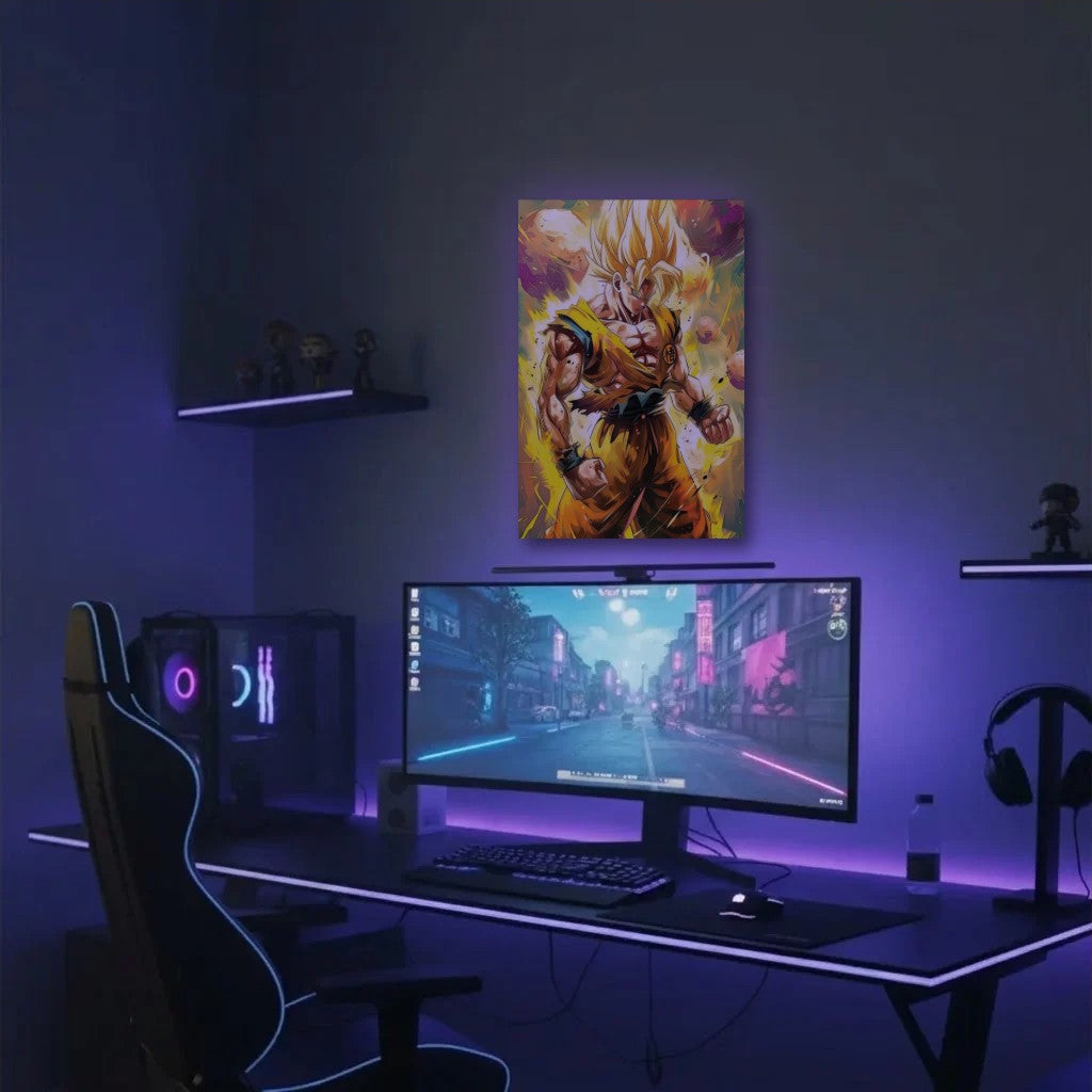 Anime Art acrylic wall art in a purple gaming setup