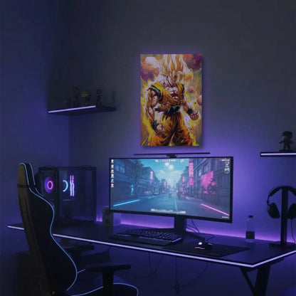 Anime Art acrylic wall art in a purple gaming setup