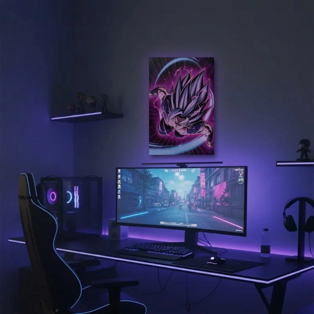Anime Art acrylic wall art in a purple gaming setup