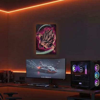 Anime Art acrylic wall art in an orange LED gaming room