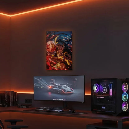 Anime Art acrylic wall art in an orange LED gaming room
