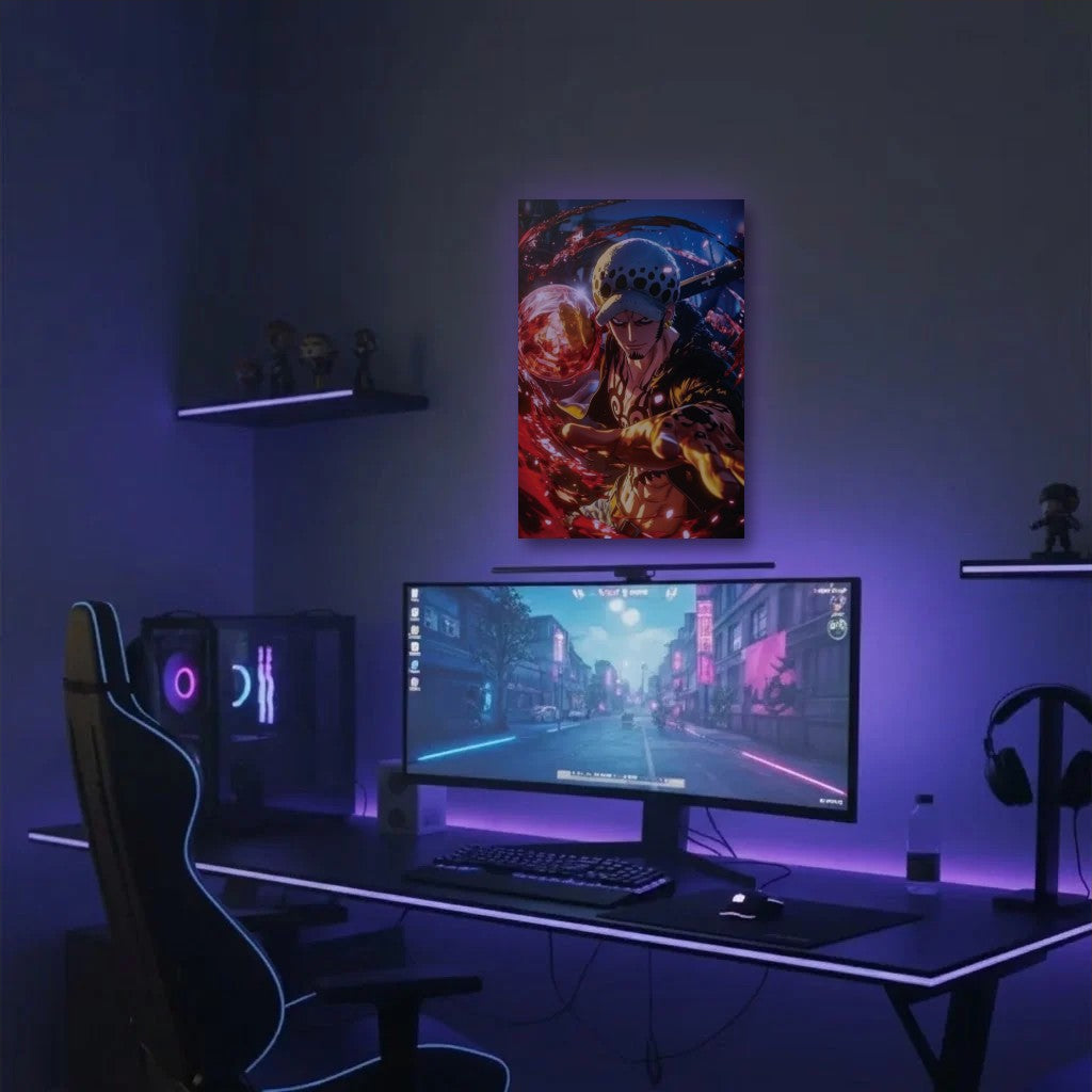 Anime Art acrylic wall art in a purple gaming setup