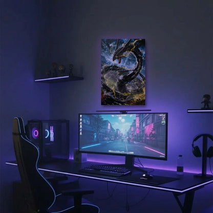 Anime Art acrylic wall art in a purple gaming setup