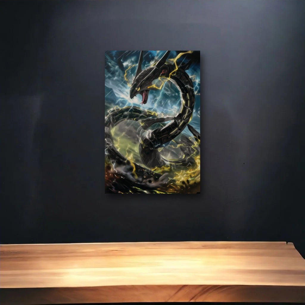 Anime Art glossy acrylic art above a wooden shelf