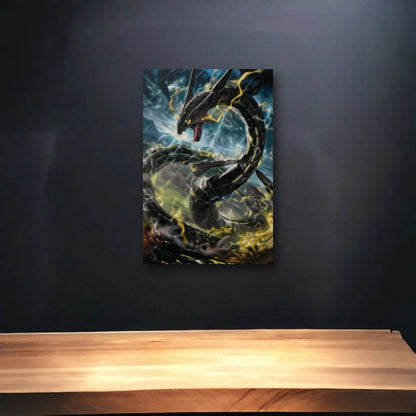 Anime Art glossy acrylic art above a wooden shelf