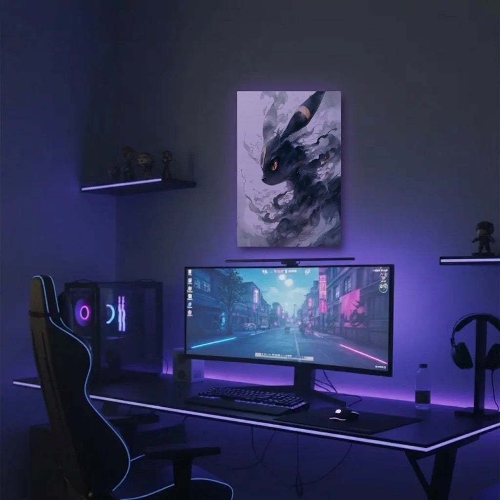 Anime Art acrylic wall art in a purple gaming setup