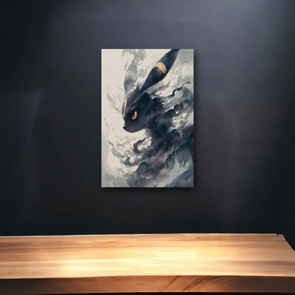 Anime Art glossy acrylic art above a wooden shelf