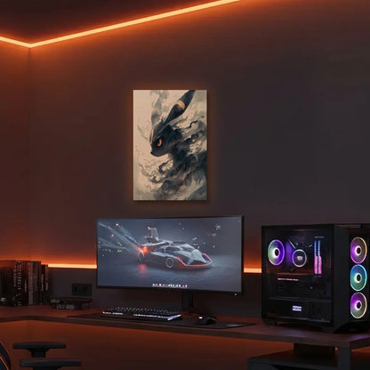 Anime Art acrylic wall art in an orange LED gaming room