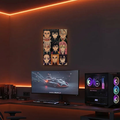 Anime Art acrylic wall art in an orange LED gaming room