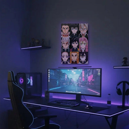 Anime Art acrylic wall art in a purple gaming setup