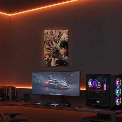 Anime Art acrylic wall art in an orange LED gaming room