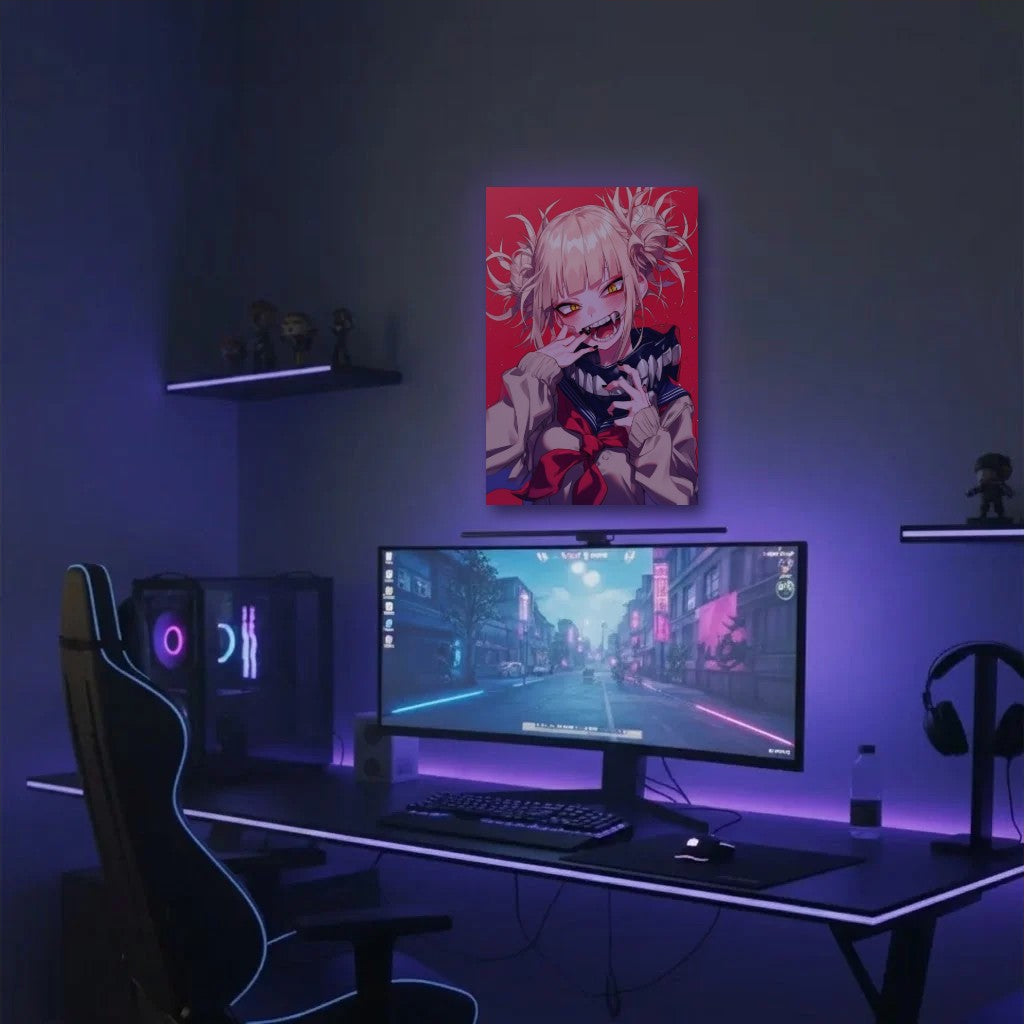 Anime Art acrylic wall art in a purple gaming setup