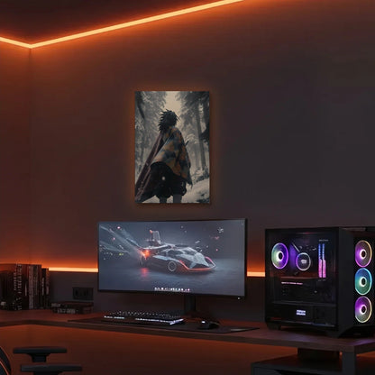 Anime Art acrylic wall art in an orange LED gaming room