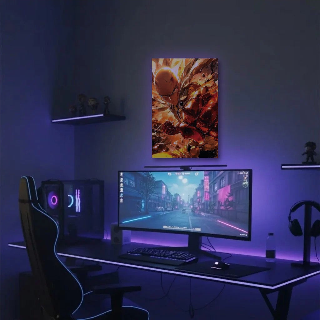 Anime Art acrylic wall art in a purple gaming setup